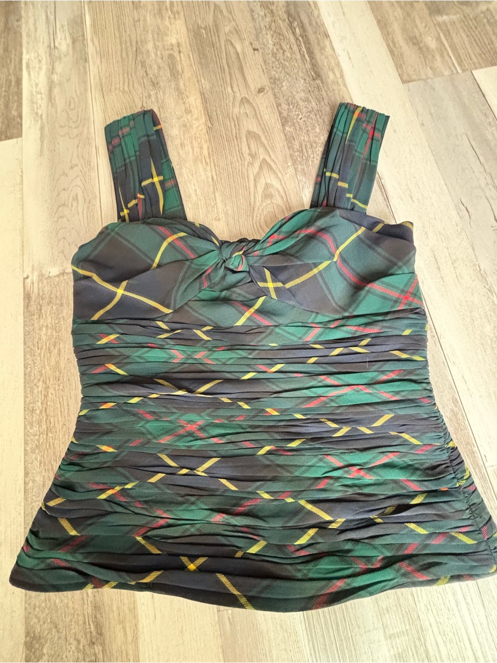 Ralph Lauren Green Plaid Ruched Camisole